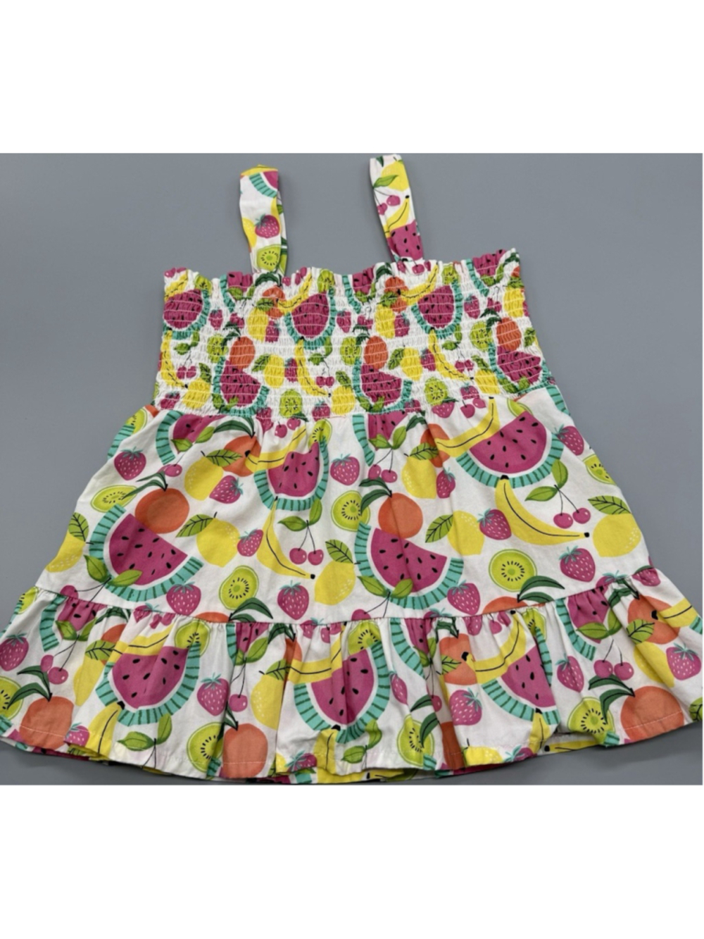 Gymboree Girls 8 Sleeveless Fruit Print Sundress 100% Cotton Ruffle Smocked Knee